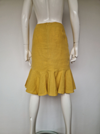 Pauw rok. Maat 3, Mosterdgeel/linnen.