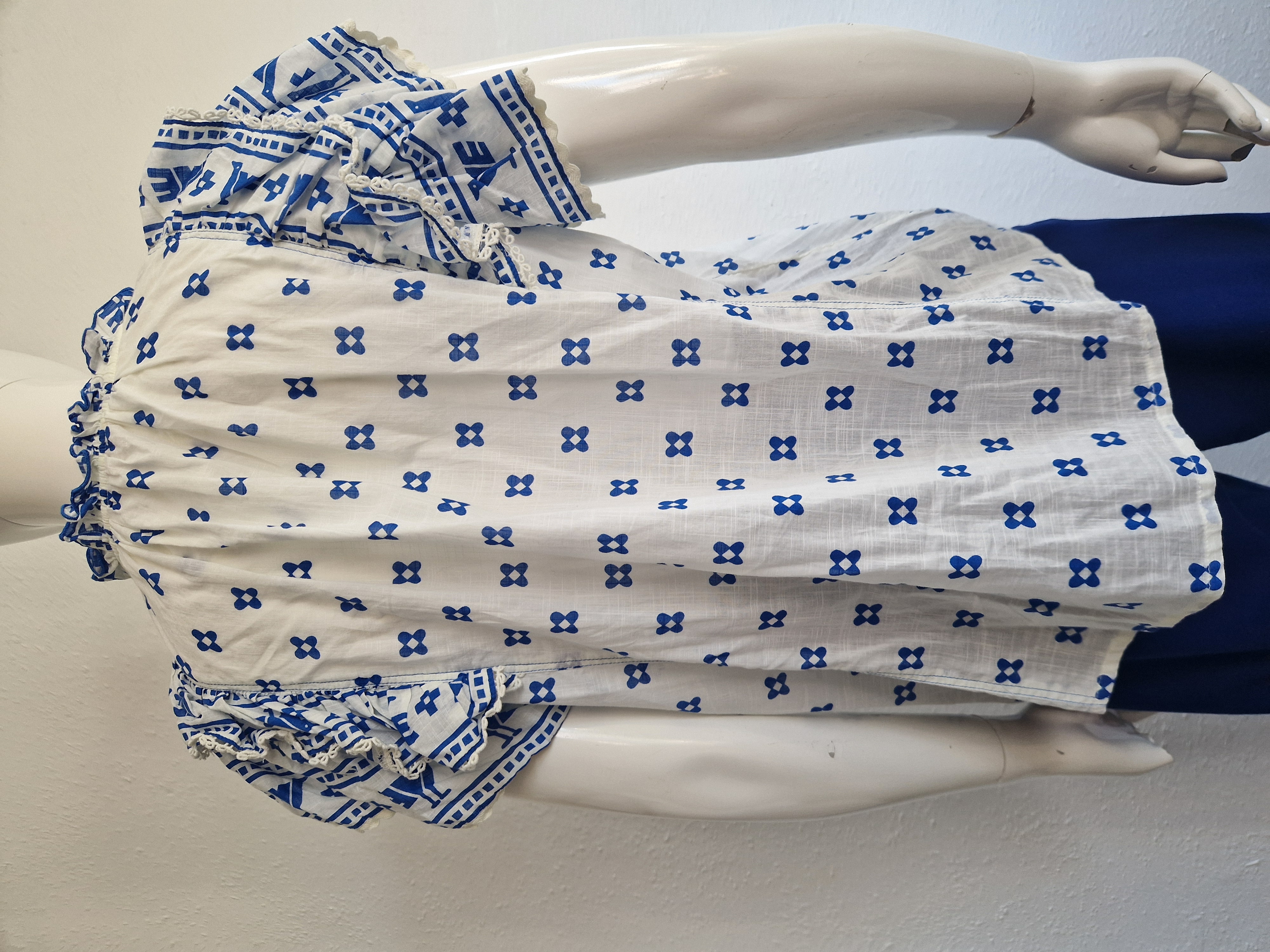 Mirasol blouse top. Maat 40, Wit/blauw.