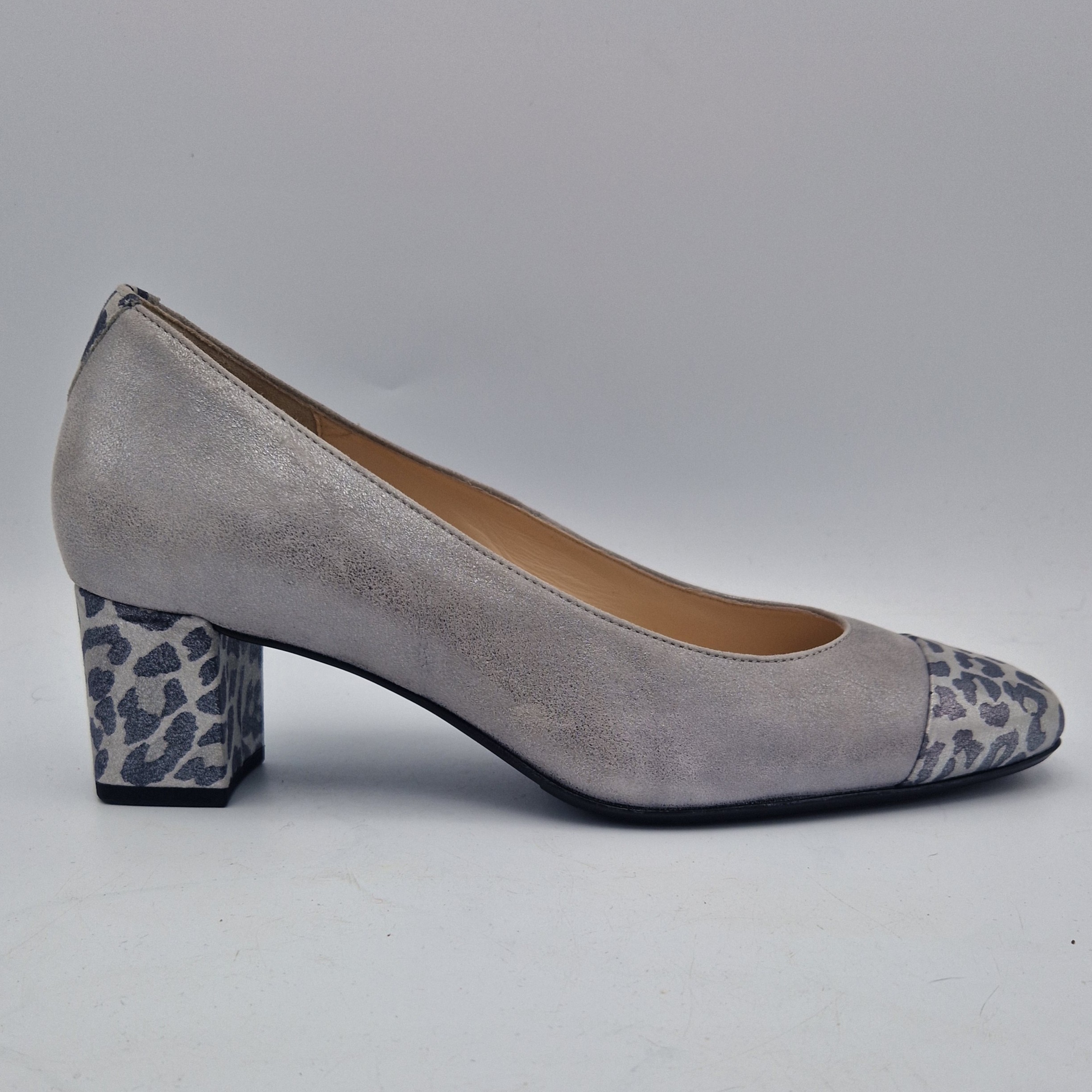 Hassia pumps Malaga. Maat 6,5, Zilver/ dierenprint/leer.