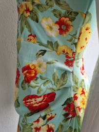 Vintage Chic jurk. Maat 18, Turquoise/bloemenprint.