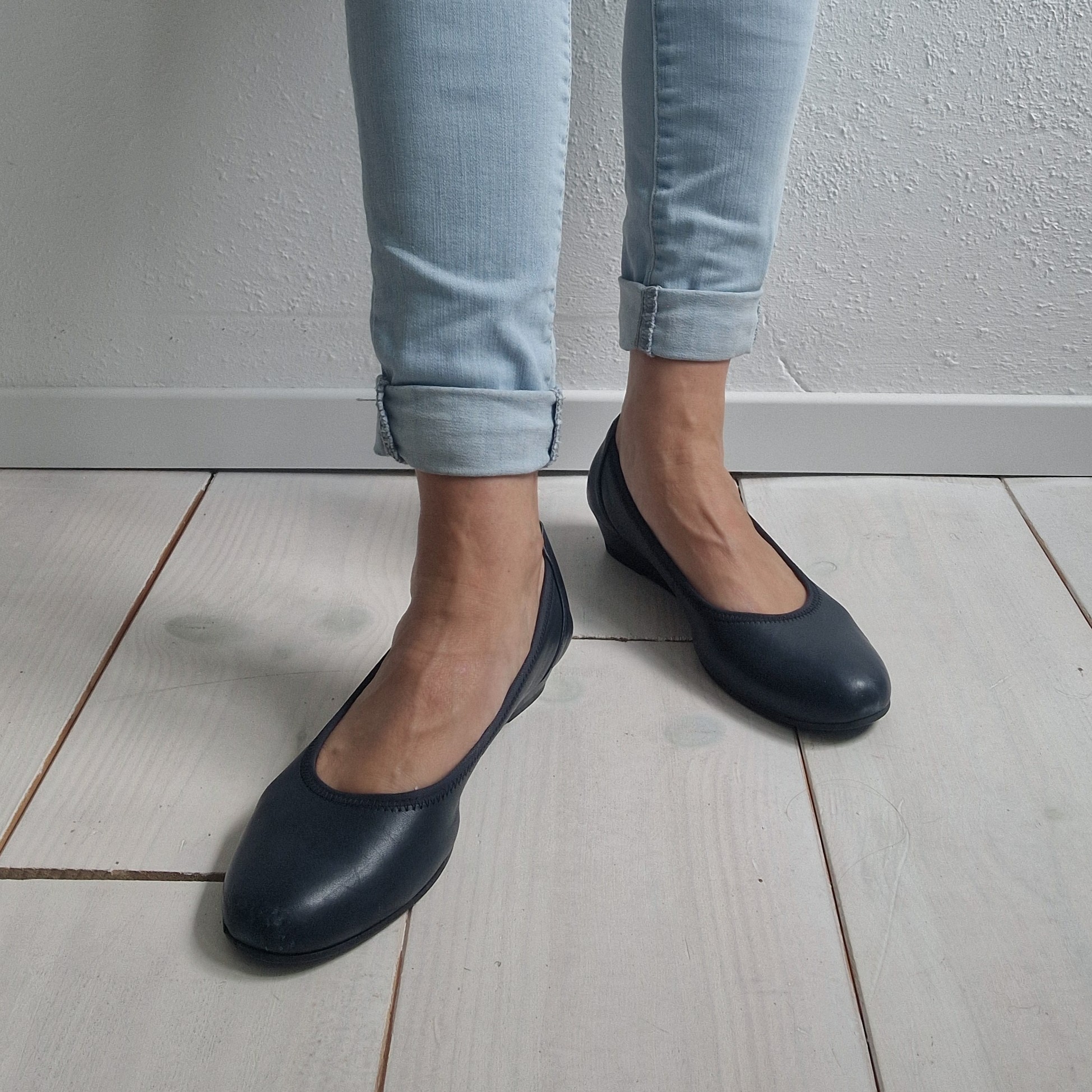 Gabor comfort instappers. Maat 6,5, Blauw/leer.