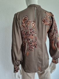 Summum blouse top. Maat 34,Olijfgroen/print.