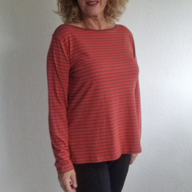 Lykka shirt. Maat XXL. Bruin/rood gestreept.