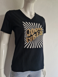 Summum T-shirt met V-hals. Maat XS. Zwart/wit/goud.