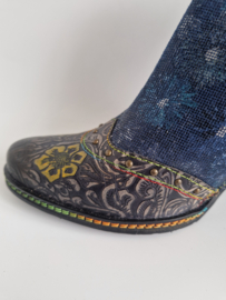 Laura Vita enkellaarsjes |Maat 42 | Blauw/bloemendessin |
