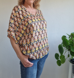 Summum top. Maat 40. Oranje/geel/print.