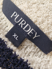 Purdey trui. Maat XL. Crème/blauw gestreept.