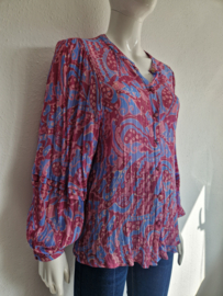 Fabienne Chapot blouse Hollie. Maat 40, Blauw/roze/print.