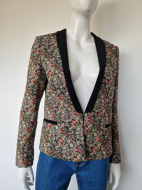 Maison Scotch blazer met sjaalkraag. Maat 3, Bloemenprint/zwart