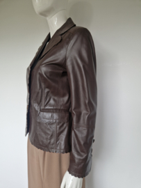 Delmod blazer met schulprandjes | Maat 38 | Bruin/leer |