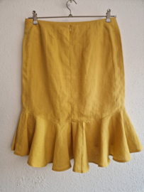 Pauw rok. Maat 3, Mosterdgeel/linnen.