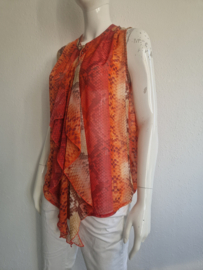 Sao Paulo mouwloze blouse. Maat 36, Oranje/roze/print.