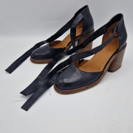 Shabbies sandalen met leren wikkelband. Maat 38, Zwart/leer.