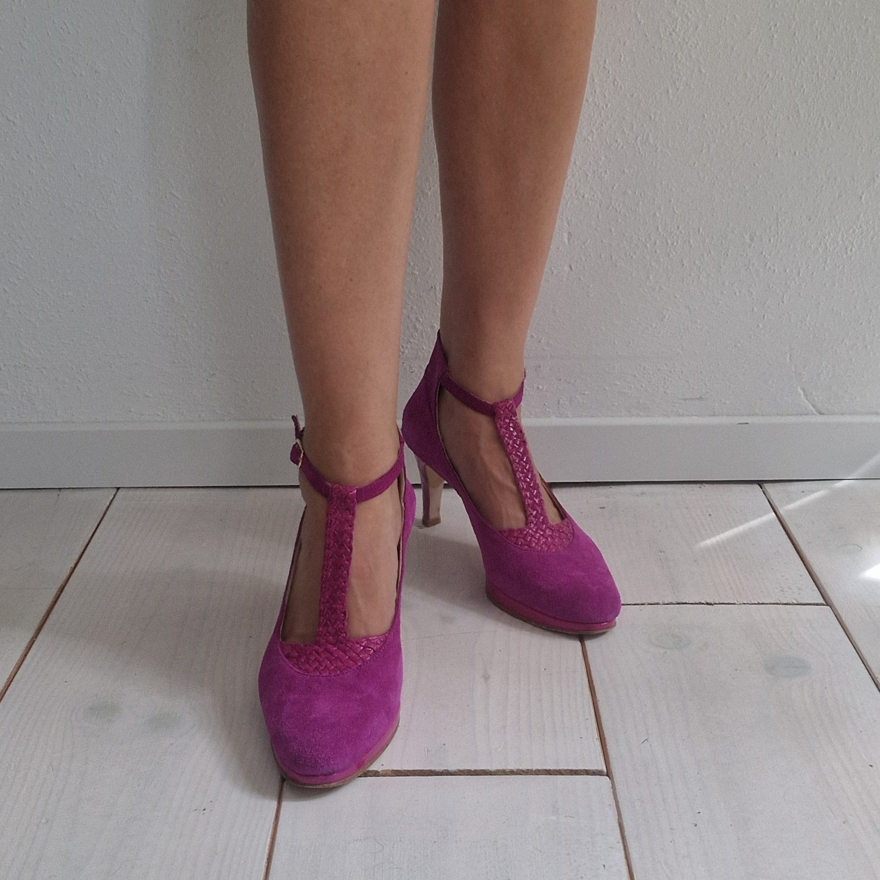 Kop en Staart pumps. Maat 39, Fuchsia/leer.
