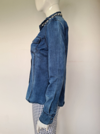 Sixte denim blouse. Mt.  40. Blauw/parels.