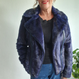 Marc Cain fake fur jas. Maat 38, Blauw/zwart