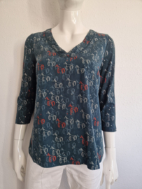 White Stuff top met V-hals. Maat 40. Groen/print.