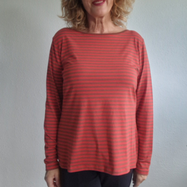 Lykka shirt. Maat XXL. Bruin/rood gestreept.