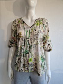 Geisha blouse top. Maat M, Crème/print.