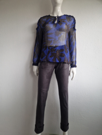 Riani transparante chiffon blouse met botanische print. Maat M.