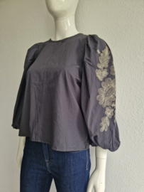 By-Bar Ziggy blouse top met ballonmouwen. Maat S. Midnight/borduursels.