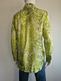 Caliban blouse. Maat 42, Crème/groentinten/zijde.
