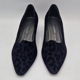 Peter Kaiser pumps. Maat 7, Zwart/flockprint/dierenprint.