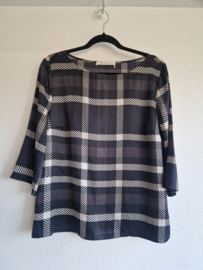 Monari top. Maat 40, Zwart/wit/ruitprint.