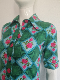 Tante Betsy blouse. Maat S. Turquoise/groen/roze