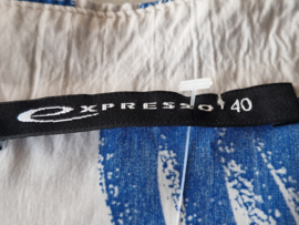 Expresso blouse. Maat 40. Lichtgrijs/blauw/print.