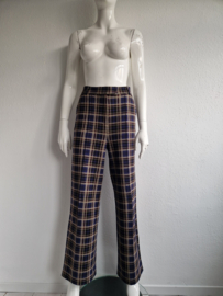 King Louie pantalon met wijde pijpen. Maat 40. Blauw/rood/ruit.