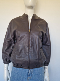 Dyanne leren jasje met driekwart mouwen. Maat 38, Bruin