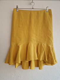 Pauw rok. Maat 3, Mosterdgeel/linnen.