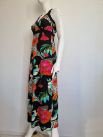 King Louie maxi dress. Maat M. Zwart/bloemenprint.