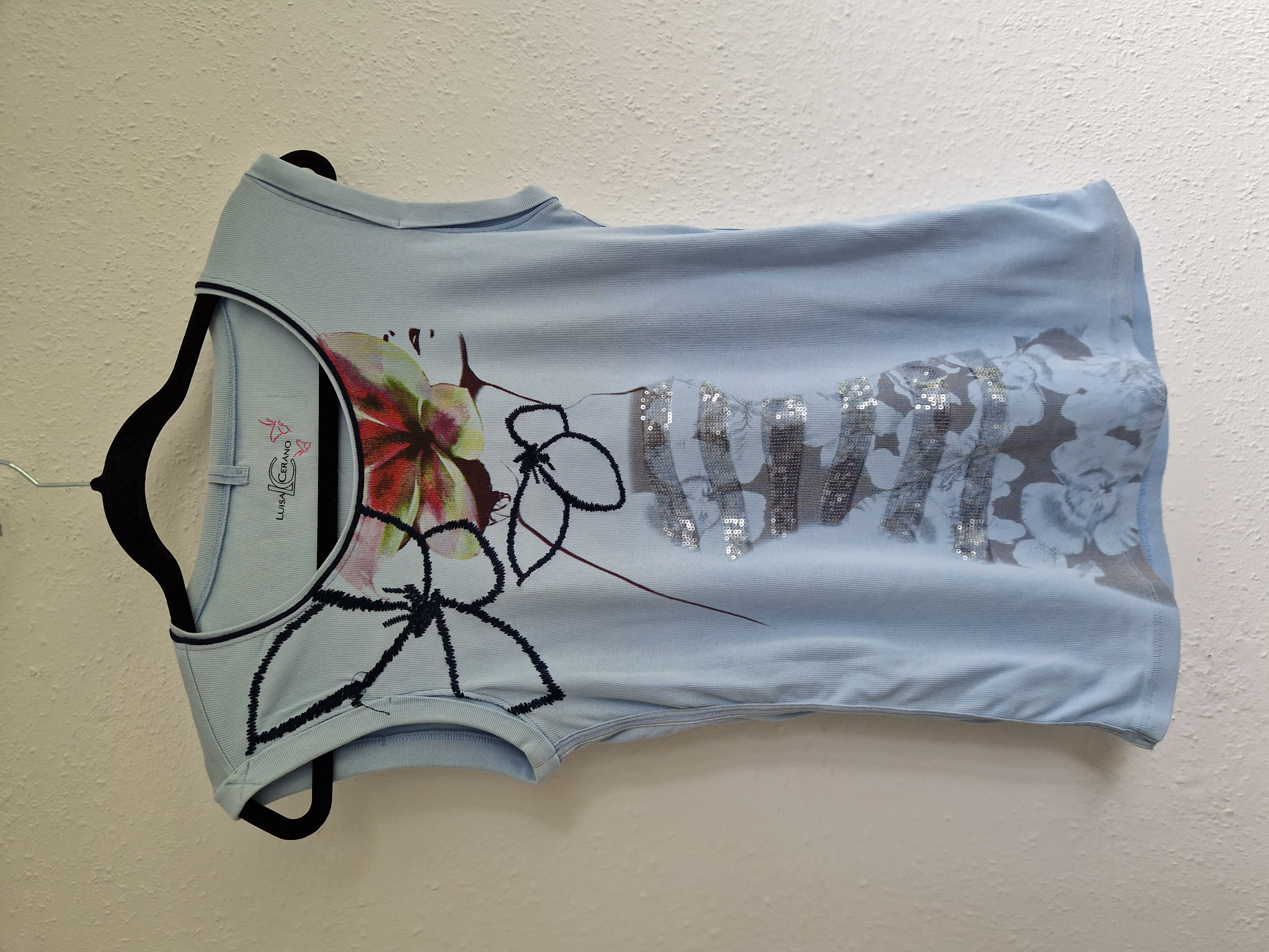 Luisa Cerano top. Maat 38, Lichtblauw/print.