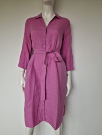 Kyra linnen doorknoopjurk. Maat 36, Roze.