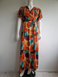 Vintage Chic maxi dress Freya. Maat 16, Oranje/bladprint.