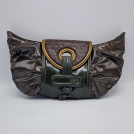 Pauric Sweeney clutch. Olijfgroen/bruinlakleer.