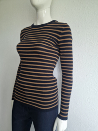 SET trui. Maat 36, Donkerblauw/camel/merino wol.