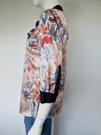 River Woods blouse met roezels. Maat 40, Crème/print.