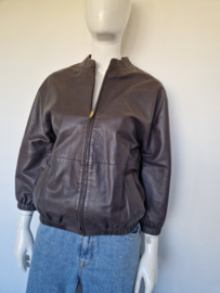 Dyanne leren jasje met driekwart mouwen. Maat 38, Bruin