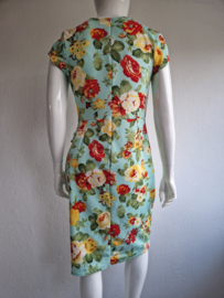Vintage Chic jurk. Maat 18, Turquoise/bloemenprint.