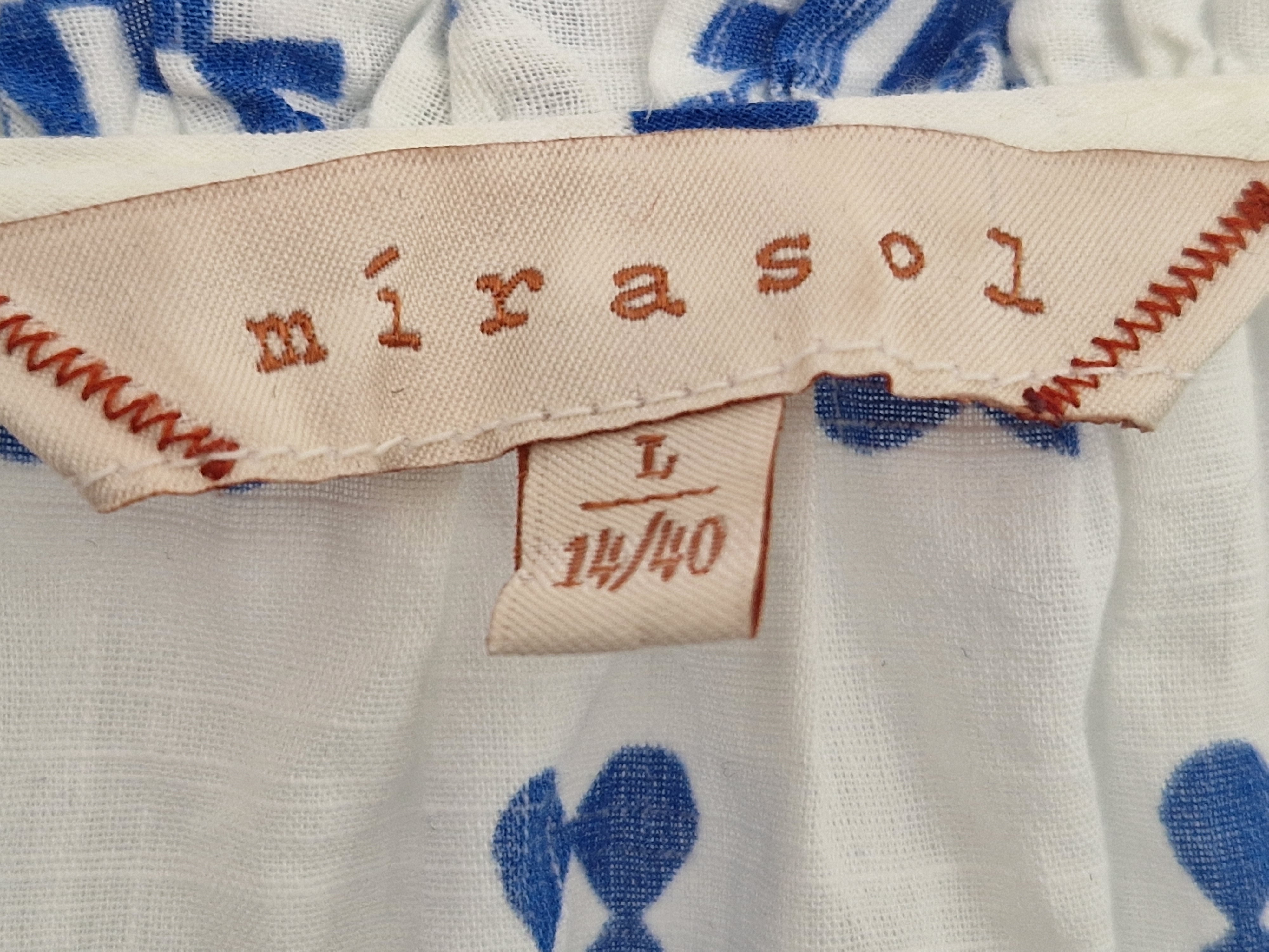 Mirasol blouse top. Maat 40, Wit/blauw.