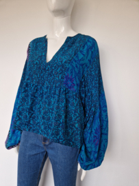 Sissel Edelbo blouse. Maat S. Blauw/print/zijde.