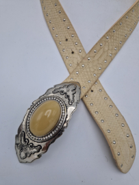 Bergé tailleriem. 100 cm. Beige/leer.