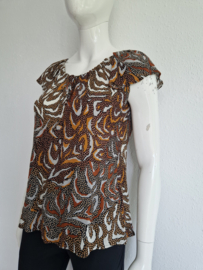 Summum Woman top. Maat 34. Bruin/oranje/print.