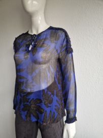 Riani transparante chiffon blouse met botanische print. Maat M.