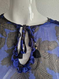 Riani transparante chiffon blouse met botanische print. Maat M.