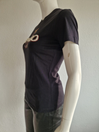 PINKO T-shirt. Maat XS. Zwart/ parels & strass logo