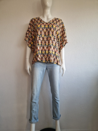 Summum top. Maat 40. Oranje/geel/print.